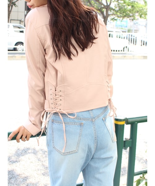 jouetie(ジュエティ)の「レースアップライダース(ジャケット/アウター・レディース・ブラック/ベビーピンク/アイスブルー)」の7枚目の写真