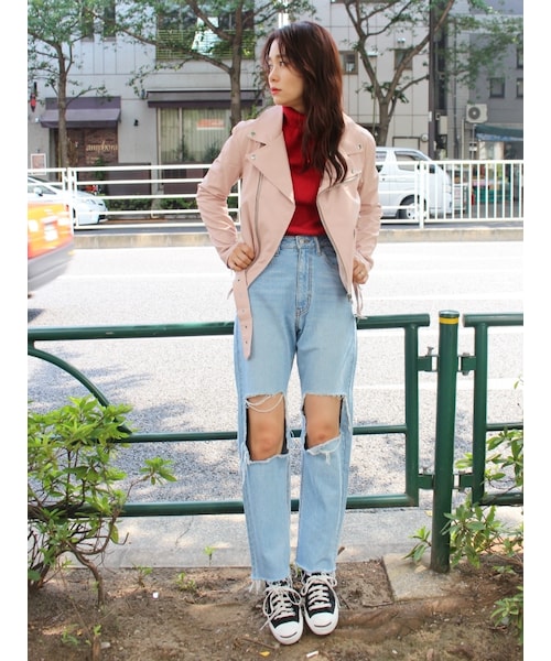 jouetie(ジュエティ)の「レースアップライダース(ジャケット/アウター・レディース・ブラック/ベビーピンク/アイスブルー)」の6枚目の写真