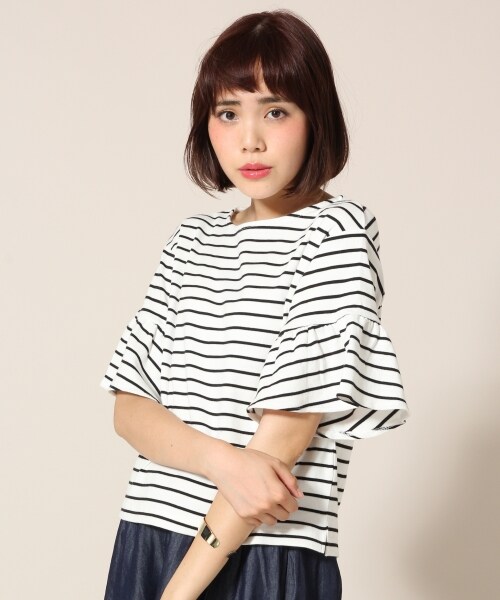 LOWRYS FARM（ローリーズファーム）の「カリフォルニアソデフリルプルオーバー（トップス・オフ/ブラック/ボーダー/グレー/テラコッタ/カーキ・M/L）」の5枚目の写真