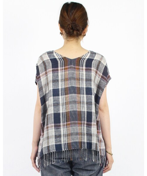 45R（フォーティファイブアール）の「リネンダークマドラスブラウス（トップス・レディース・グリーンチェック/ネイビィチェック・0-フリー）」の9枚目の写真