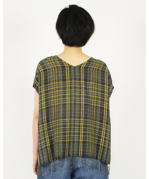 45R（フォーティファイブアール）の「リネンダークマドラスブラウス（トップス・レディース・グリーンチェック/ネイビィチェック・0-フリー）」の5枚目の写真