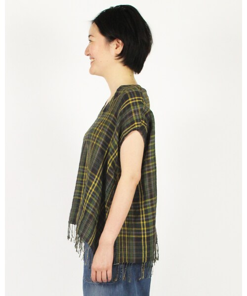 45R（フォーティファイブアール）の「リネンダークマドラスブラウス（トップス・レディース・グリーンチェック/ネイビィチェック・0-フリー）」の4枚目の写真