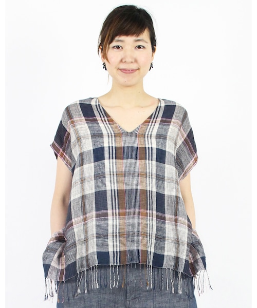 45R（フォーティファイブアール）の「リネンダークマドラスブラウス（トップス・レディース・グリーンチェック/ネイビィチェック・0-フリー）」の7枚目の写真