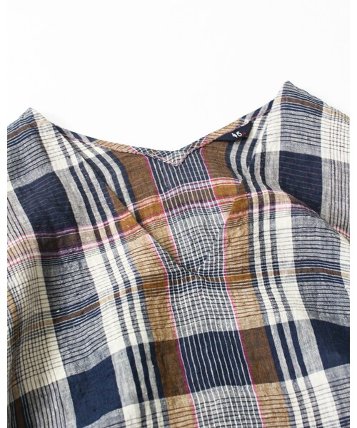 45R（フォーティファイブアール）の「リネンダークマドラスブラウス（トップス・レディース・グリーンチェック/ネイビィチェック・0-フリー）」の11枚目の写真