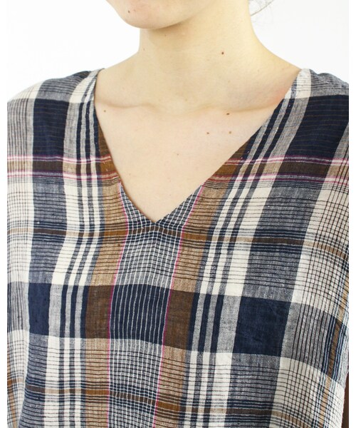 45R（フォーティファイブアール）の「リネンダークマドラスブラウス（トップス・レディース・グリーンチェック/ネイビィチェック・0-フリー）」の12枚目の写真