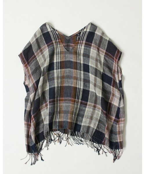 45R（フォーティファイブアール）の「リネンダークマドラスブラウス（トップス・レディース・グリーンチェック/ネイビィチェック・0-フリー）」の2枚目の写真