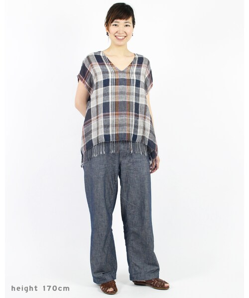 45R（フォーティファイブアール）の「リネンダークマドラスブラウス（トップス・レディース・グリーンチェック/ネイビィチェック・0-フリー）」の10枚目の写真