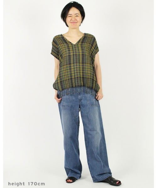 45R（フォーティファイブアール）の「リネンダークマドラスブラウス（トップス・レディース・グリーンチェック/ネイビィチェック・0-フリー）」の6枚目の写真