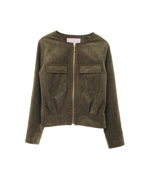 31 Sons de mode（トランテアン　ソン　ドゥ　モード）の「トリコットスエードノーカラーブルゾン《予約アイテム》（ジャケット/アウター・レディース・ブラック/カーキ/ライトグレー・36/38）」の3枚目の写真