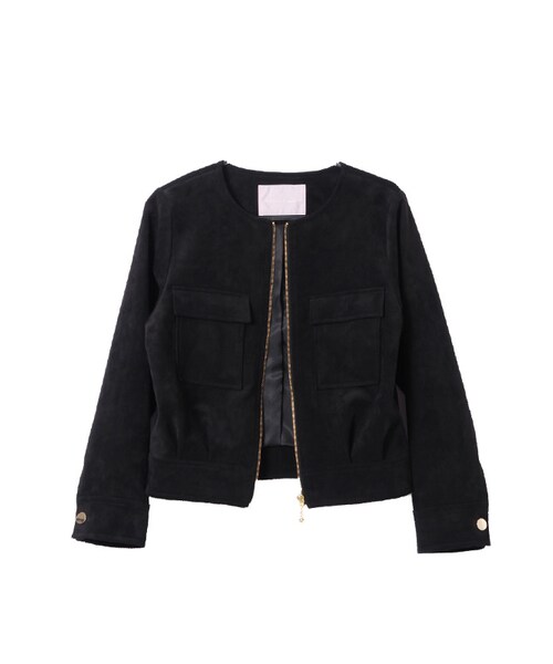 31 Sons de mode（トランテアン　ソン　ドゥ　モード）の「トリコットスエードノーカラーブルゾン《予約アイテム》（ジャケット/アウター・レディース・ブラック/カーキ/ライトグレー・36/38）」の4枚目の写真