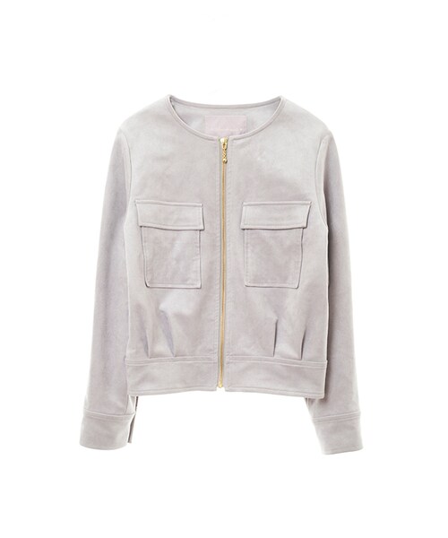 31 Sons de mode（トランテアン　ソン　ドゥ　モード）の「トリコットスエードノーカラーブルゾン《予約アイテム》（ジャケット/アウター・レディース・ブラック/カーキ/ライトグレー・36/38）」の2枚目の写真