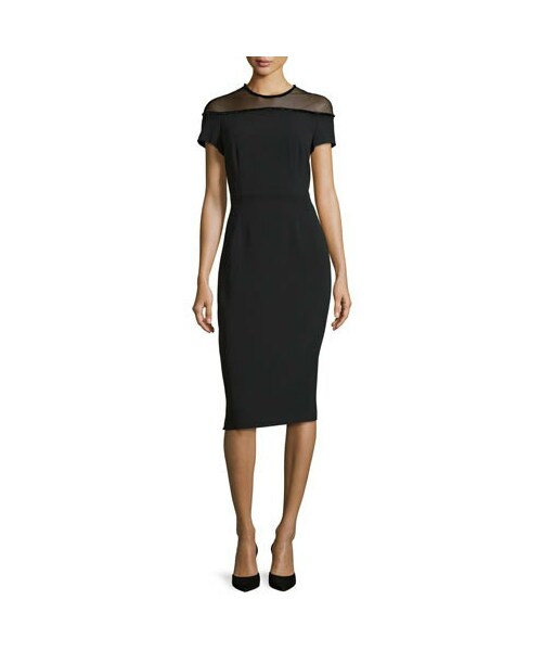 Escada エスカーダ の Escada Short Sleeve Beaded Illusion Pencil Dress Black ワンピース Wear