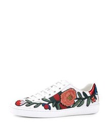 GUCCI | Gucci New Ace Floral-Embroidered Low-Top Sneaker, White/Multi(スニーカー)