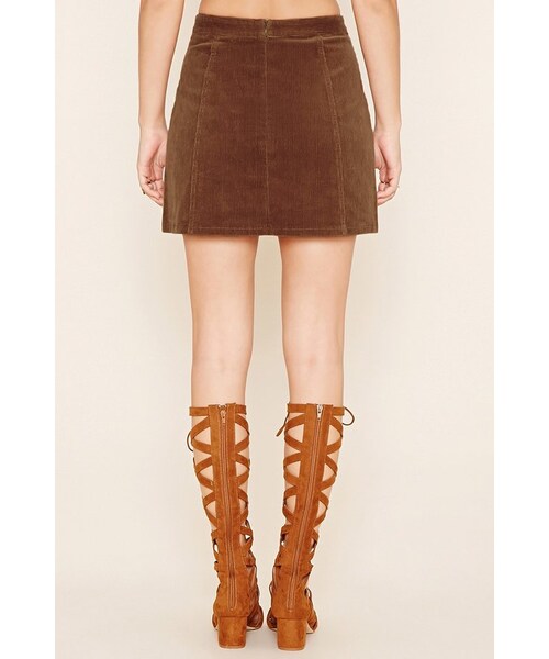 FOREVER 21（フォーエバー トゥエンティーワン）の「FOREVER 21 Corduroy Lace-Up Mini Skirt（スカート・レディース・Brown・S/M/L）」の4枚目の写真