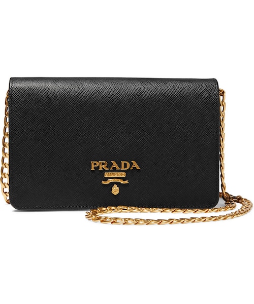 PRADA(プラダ)の「Prada Wallet On A Chain Textured-Leather Shoulder Bag(ショルダーバッグ・レディース・Black・One Size)」の1枚目の写真