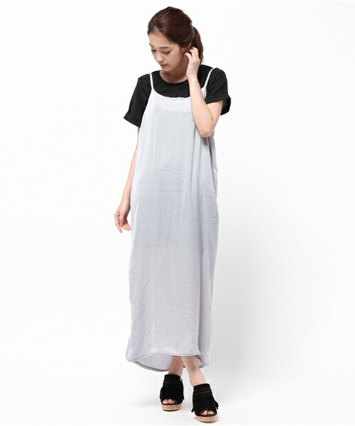 INTERPLANET WINGS(インタープラネットウィング)の「ビンテージサテンキャミOP・TシャツSET(ワンピース・レディース・ブラック/グレー/ボルドー・FREE)」の3枚目の写真