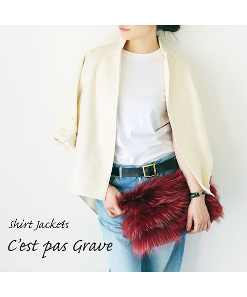 C'est pas grave(セパグラーブ)の「セパ・グラーヴ C/Lシャツジャケット(テーラードジャケット・レディース・アイボリー/ブラック・38(M))」の1枚目の写真