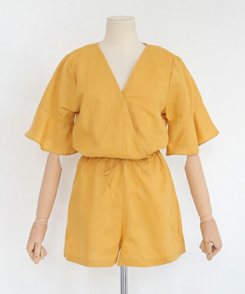 DHOLIC（ディーホリック）の「フレアスリーブカシュクールオールインワン（つなぎ/オールインワン・レディース・ネイビー/イエロー・FREE）」の2枚目の写真