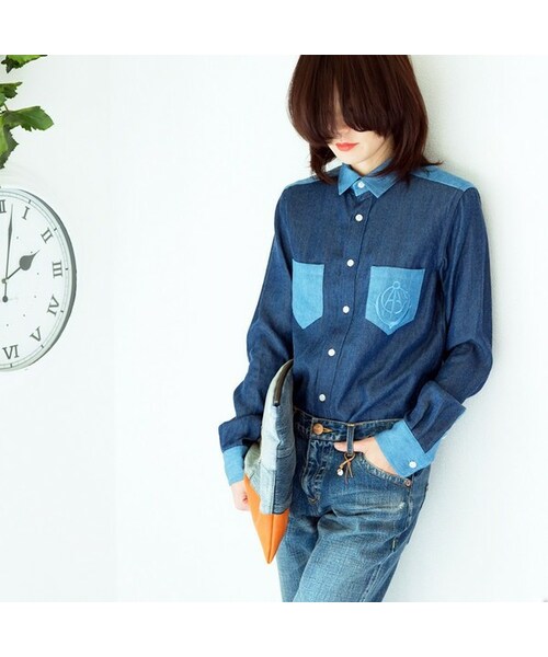 L'Ancre(アンカー)の「L'Ancre (アンカー)テンセルデニム バイカラーシャツ(シャツ/ブラウス・レディース・ブルー/ネイビー・38(M))」の2枚目の写真