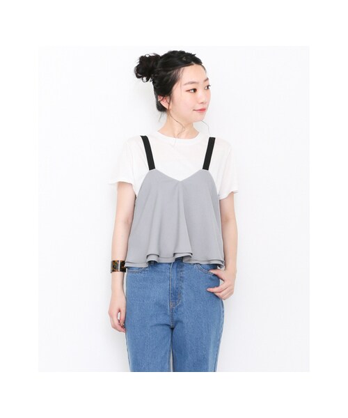KBF（ケイビーエフ）の「KBF+ バイカラーフレアキャミソール（トップス・レディース・GRAY/OFF/GREGE・one）」の6枚目の写真