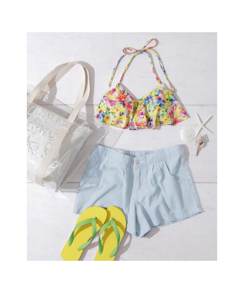 RODE SKO(ロデスコ)の「ビーチセット トロピカルフラワー(水着/着物・浴衣・レディース・YELLOW・S/M)」の1枚目の写真