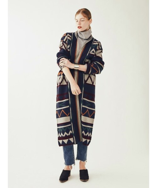 Ungrid（アングリッド）の「ジャカードニットガウン（トップス・レディース・ネイビー/ベージュ・F）」の3枚目の写真