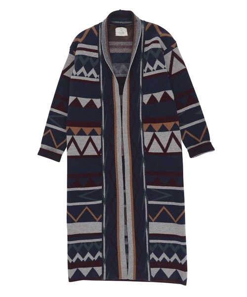 Ungrid（アングリッド）の「ジャカードニットガウン（トップス・レディース・ネイビー/ベージュ・F）」の2枚目の写真