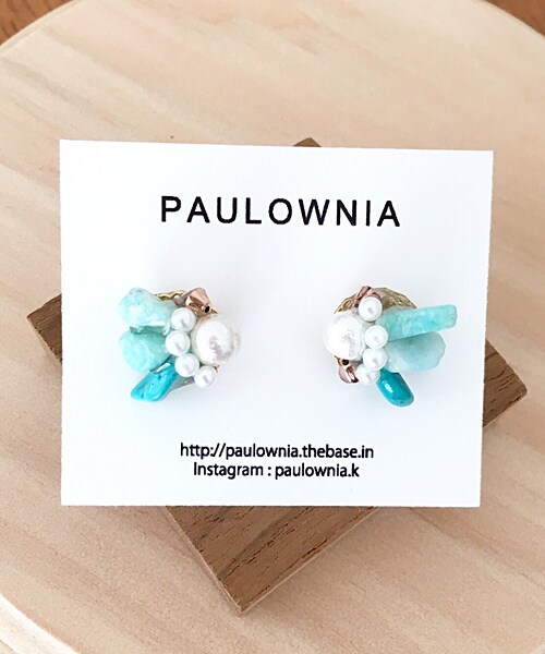 Paulownia ポロウニア の 天然石とコットンパールのビジューピアスa ピアス 両耳用 Wear
