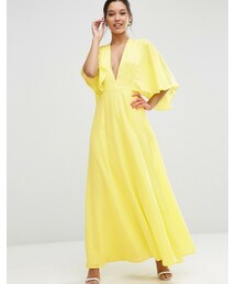 asos | ASOS Deep Plunge Cape Sleeve Maxi Dress(ワンピース)