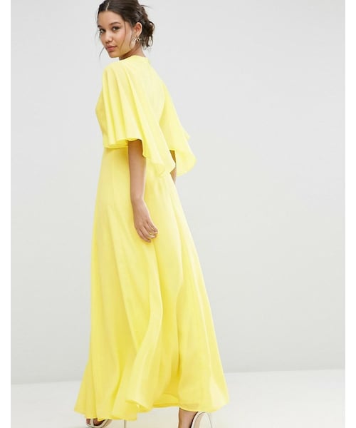 asos(エイソス)の「ASOS Deep Plunge Cape Sleeve Maxi Dress(ワンピース・レディース・Yellow・US 10/US 0/US 4/US 2/US 6/US 8)」の3枚目の写真