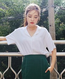 DHOLIC | リネン混オープンカラーTシャツ(Tシャツ/カットソー)