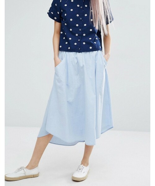 MONKI（モンキ）の「Monki Chambray Midi Skirt（スカート・レディース・Blue・US 4/US 10/US 6）」の3枚目の写真