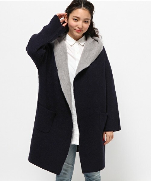 archives（アルシーヴ）の「Wフェイスフードカーデ（カーディガン/ボレロ・レディース・グレー/チャコールグレー/ネイビー/キャメル・MEDIUM）」の2枚目の写真