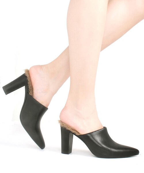 RANDA（ランダ）の「チャンキーヒールファーミュール（シューズ・レディース・ブラック/キャメル・S/M/L/LL）」の3枚目の写真