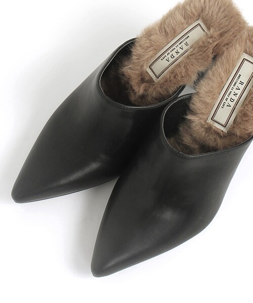 RANDA（ランダ）の「チャンキーヒールファーミュール（シューズ・レディース・ブラック/キャメル・S/M/L/LL）」の4枚目の写真