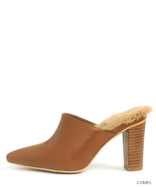 RANDA（ランダ）の「チャンキーヒールファーミュール（シューズ・レディース・ブラック/キャメル・S/M/L/LL）」の2枚目の写真