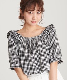 MAJESTIC LEGON | シアーギンガムリボンブラウス(トップス)