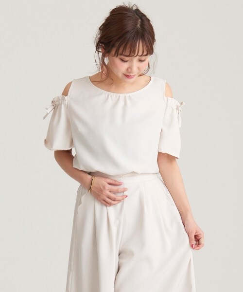 MAJESTIC LEGON（マジェスティックレゴン）の「肩開きリボンブラウス（トップス・レディース・ピンク/アイボリー/レンガ・S(7号)/M(9号)）」の7枚目の写真