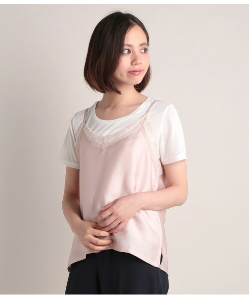 VIS（ビス）の「サテンキャミソール付きTシャツ（トップス・ブラック/グレー/ホワイト/ネイビー・F）」の4枚目の写真