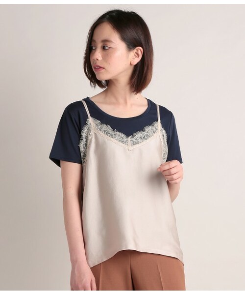 VIS（ビス）の「サテンキャミソール付きTシャツ（トップス・ブラック/グレー/ホワイト/ネイビー・F）」の5枚目の写真