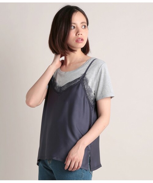 VIS（ビス）の「サテンキャミソール付きTシャツ（トップス・ブラック/グレー/ホワイト/ネイビー・F）」の3枚目の写真
