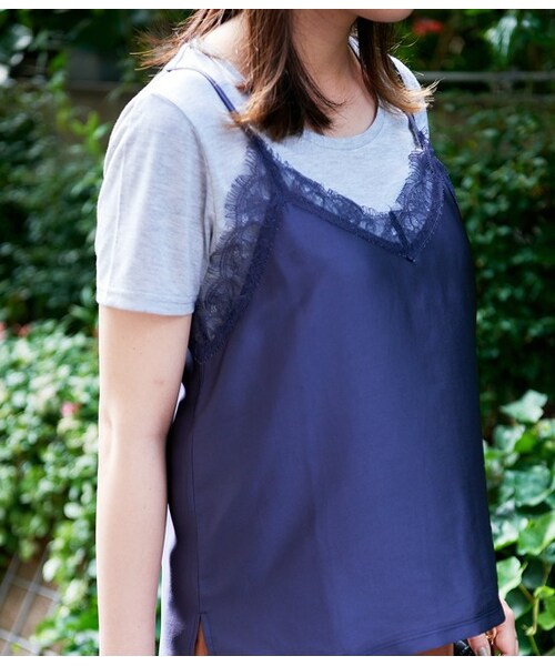 VIS（ビス）の「サテンキャミソール付きTシャツ（トップス・ブラック/グレー/ホワイト/ネイビー・F）」の14枚目の写真