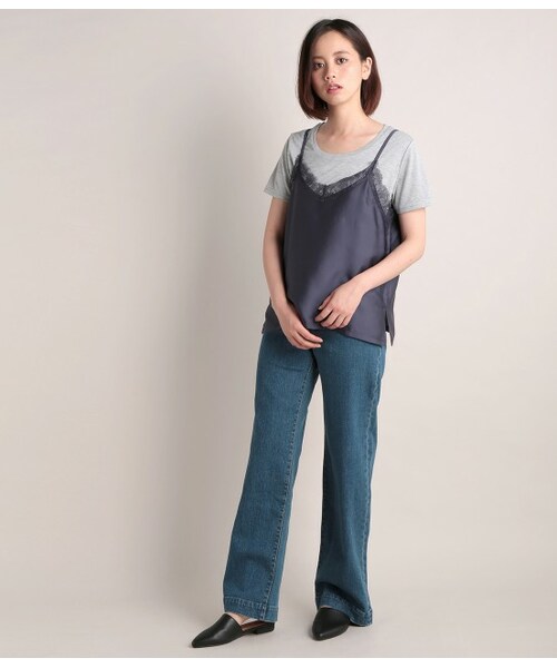 VIS（ビス）の「サテンキャミソール付きTシャツ（トップス・ブラック/グレー/ホワイト/ネイビー・F）」の11枚目の写真