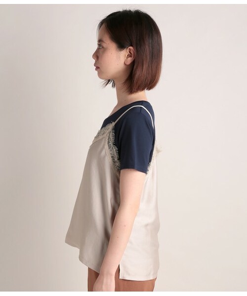 VIS（ビス）の「サテンキャミソール付きTシャツ（トップス・ブラック/グレー/ホワイト/ネイビー・F）」の6枚目の写真