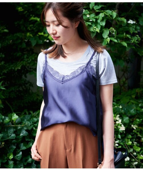 VIS（ビス）の「サテンキャミソール付きTシャツ（トップス・ブラック/グレー/ホワイト/ネイビー・F）」の12枚目の写真