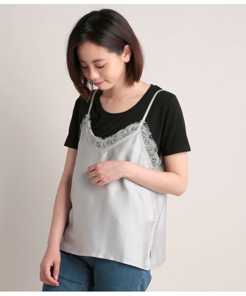 VIS（ビス）の「サテンキャミソール付きTシャツ（トップス・ブラック/グレー/ホワイト/ネイビー・F）」の2枚目の写真