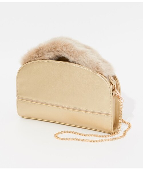 VIS(ビス)の「フェイクファーハンドルクラッチバッグ(バッグ・ブラック/ゴールド・F)」の3枚目の写真