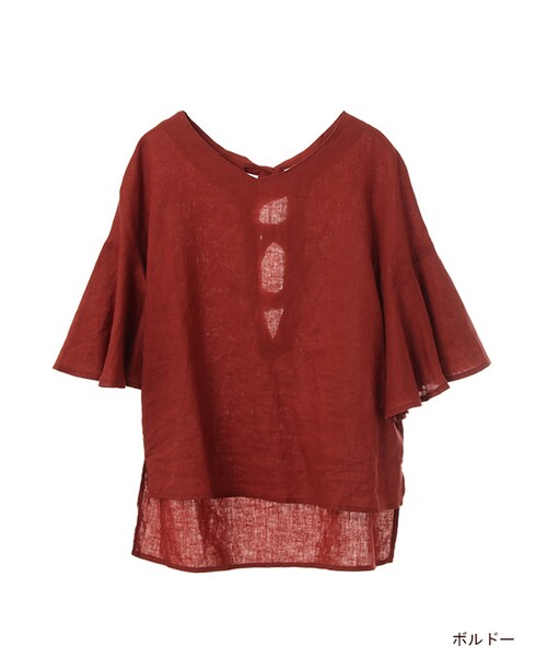 w closet（ダブルクローゼット）の「【A/W】後ろリボンフレア袖プルオーバー（トップス・レディース・ピンク/ボルドー/ブラック・FREE）」の3枚目の写真