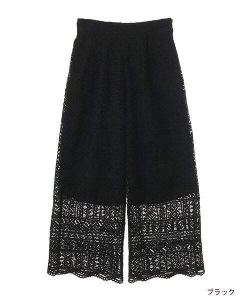 w closet（ダブルクローゼット）の「【A/W】幾何柄レースパンツ（パンツ・レディース・オフホワイト/グリーン/ブラック・FREE）」の2枚目の写真