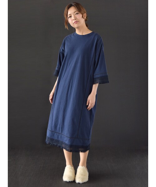 w closet（ダブルクローゼット）の「【A/W】レース切替フリンジワンピース（ワンピース/ドレス・レディース・ボルドー/ネイビー/スミクロ・FREE）」の4枚目の写真